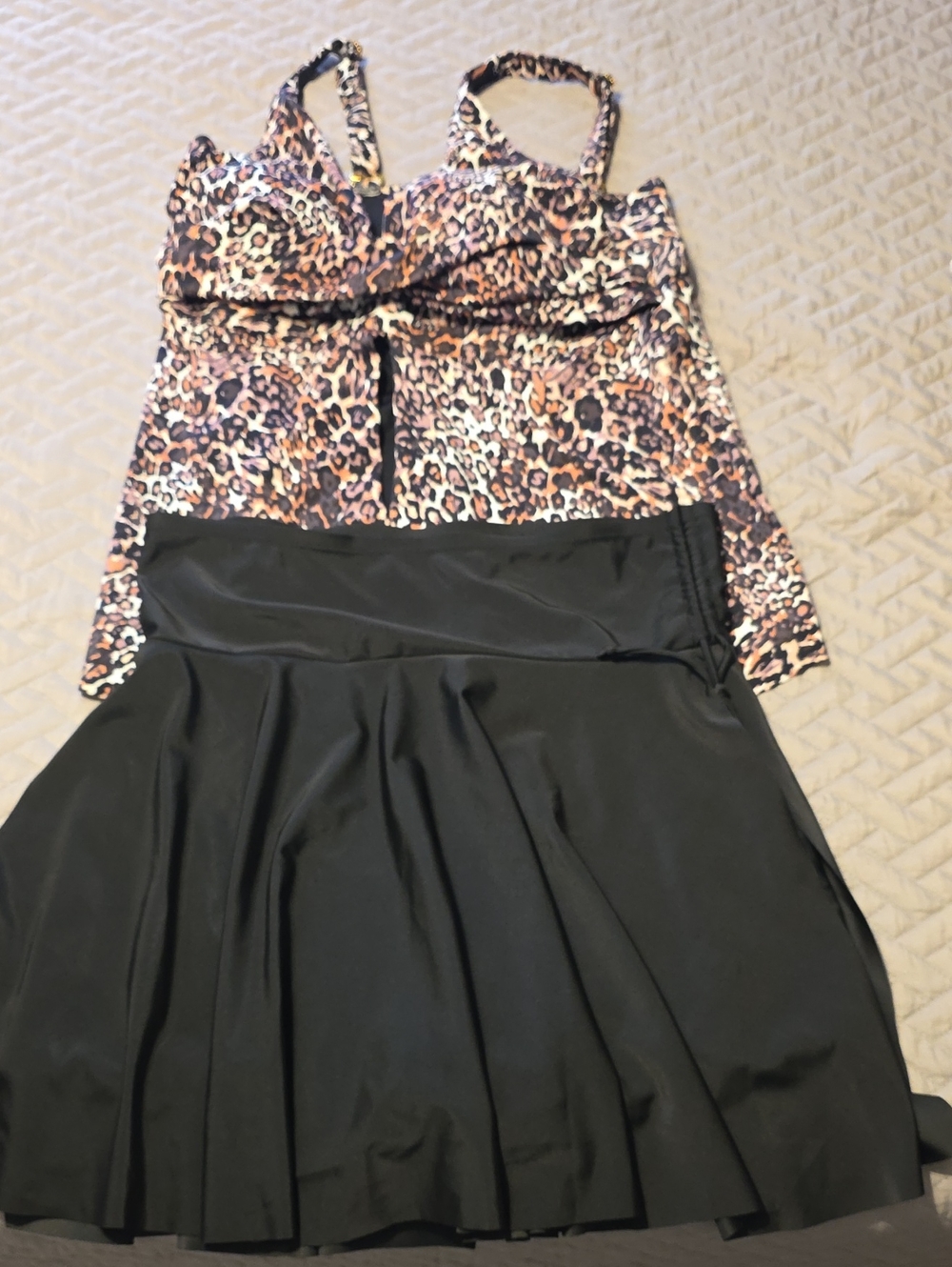 Swimsuits For All Black Skirt with Leopard Print Top